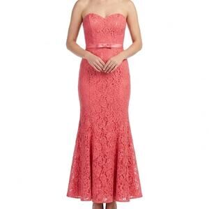 Vintage Jessica McClintock Pink Floral Lace Strapless Mermaid Maxi Dress size 10